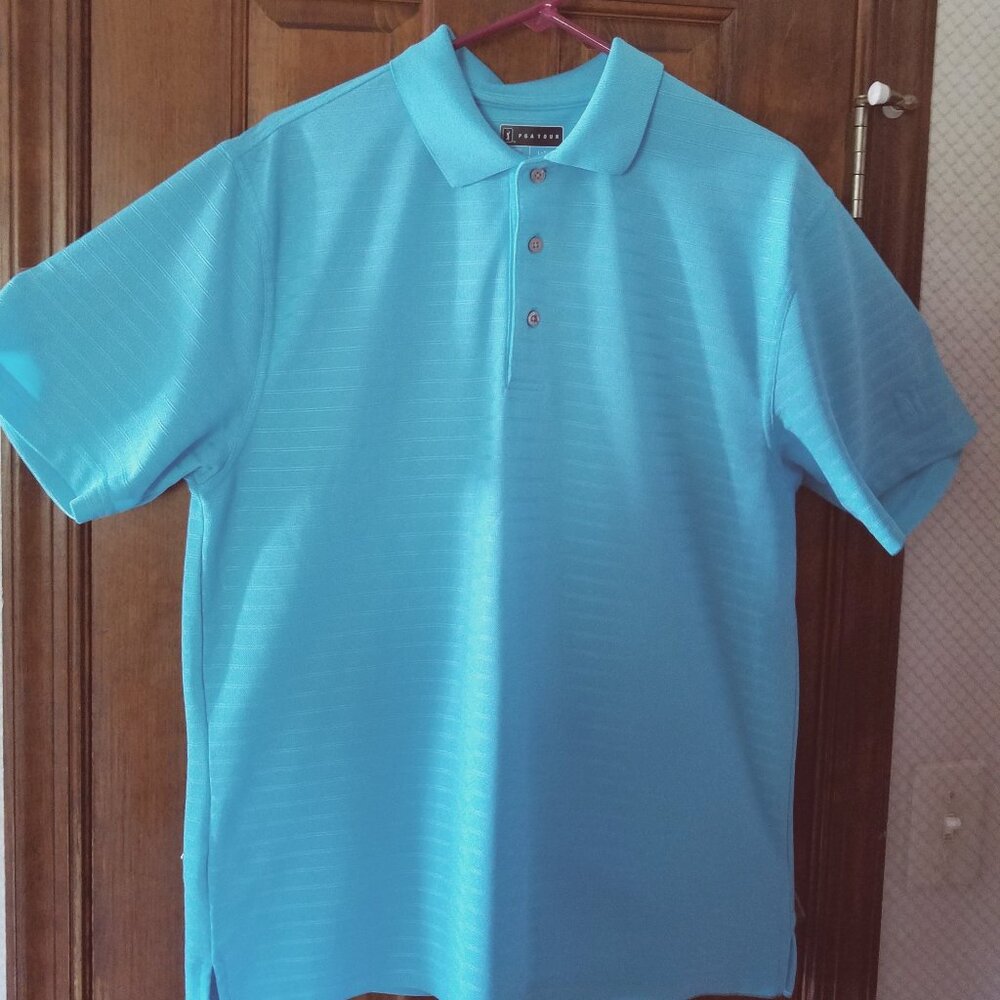 PGA TOUR PERFORMANCE GOLF POLO- TEAL, LOGO, SHORT SLEEVE, SIZE LARGE